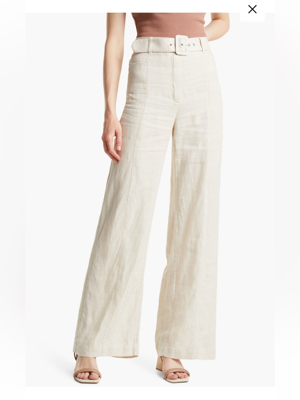 & Other Stories High-Rise Wide-Leg Linen Pants in Natural Cream